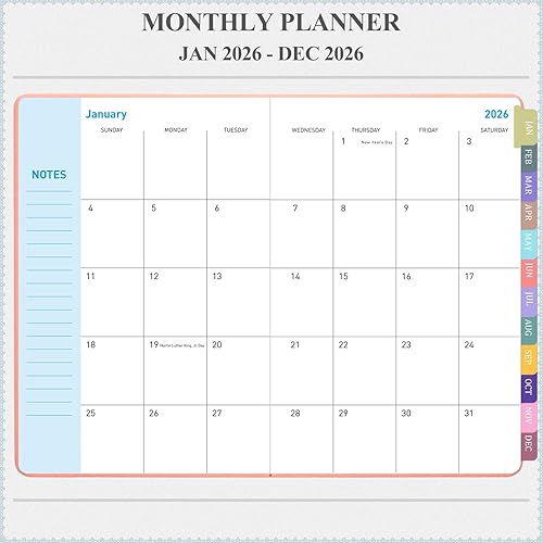 Vista 14 de Tiankool Agenda 2026, enero 2026 - diciembre 2026, agenda semanal y mensual con calcomanías, cierre elástico, bolsillo interior, esquina redonda