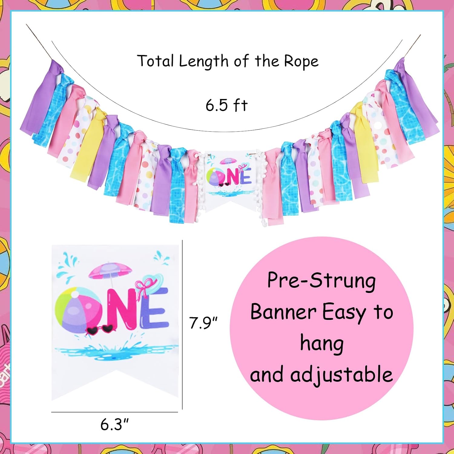 Kreatwow Beach Ball Birthday Party Decorations Beach Ball 1st Birthday High Chair Banner for Girls Fun To Be One Hawaiian Holiday Party Decor For Summer Swimming Pool Bday