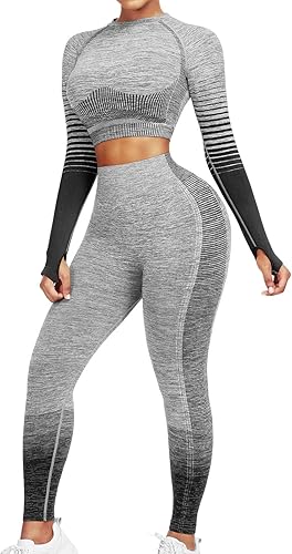 JOYMODE - Conjunto de entrenamiento para mujer, diseño de 2 piezas con leggings de tiro alto sin costuras y camiseta corta , para yoga