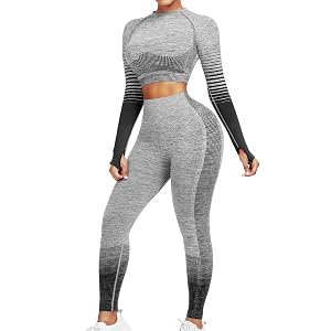 JOYMODE Workout Sets for Women 2 Piece High Waist Seamless Leggings and Crop Top Yoga Outfit