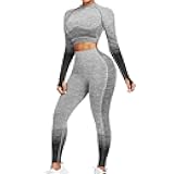 JOYMODE Workout Sets for Women 2 Piece High Waist Seamless Leggings and Crop Top Yoga Outfit