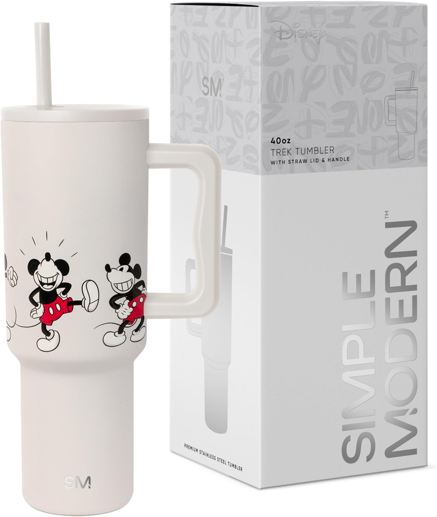 Simple Modern Disney 40 oz Tumbler with Handle and Straw Lid | Insulated Reusable Stainless Steel Water Bottle Travel Mug | Gifts for Women Men Him Her | Trek Collection | 40oz | Mickey Mouse Dances