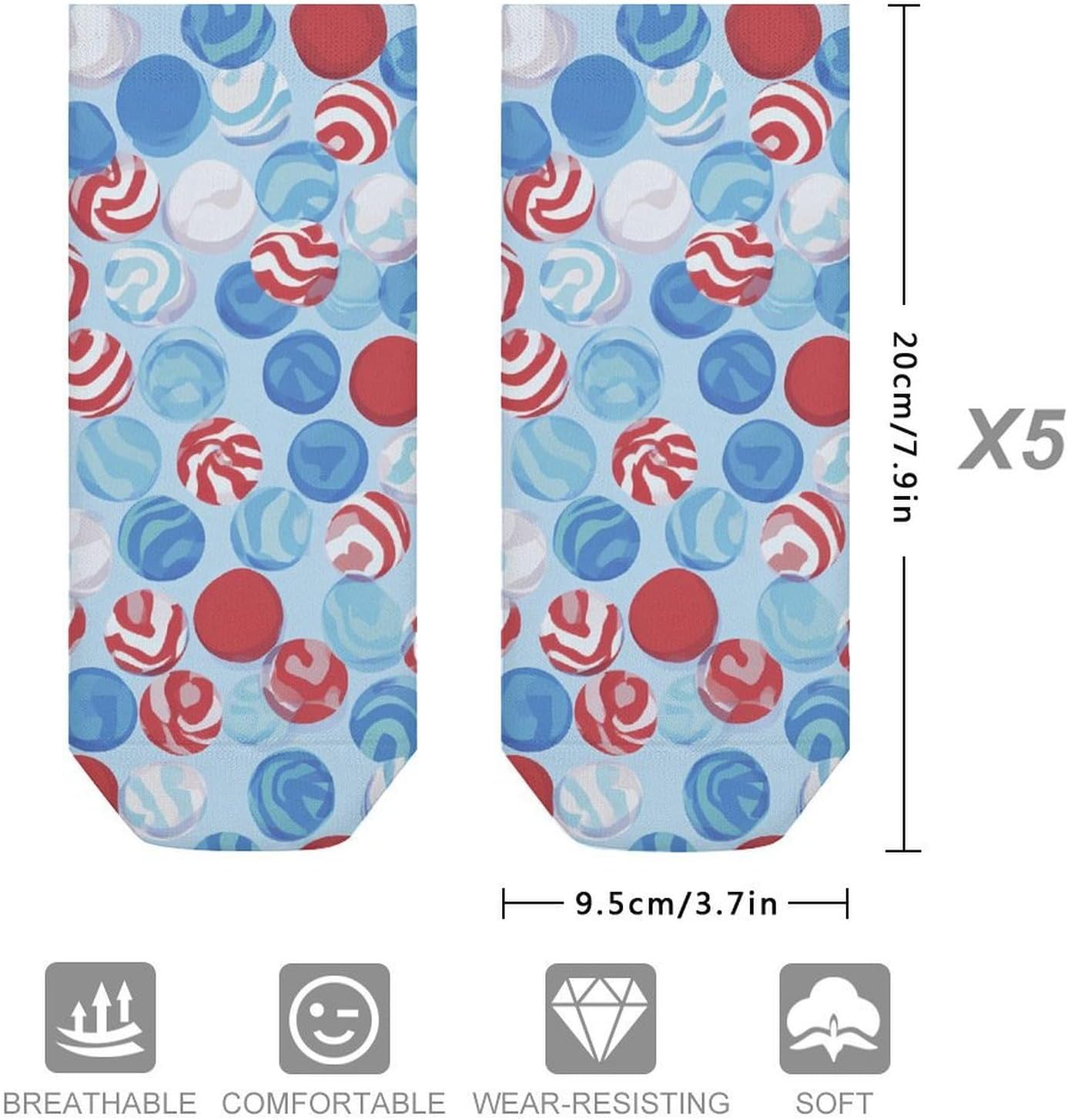 Circular Candy Candies No Show Ankle Socks Low Cut Non Slip Flat Boat Line 5 Pairs Set
