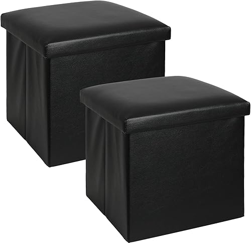 Miniatura 1 de Cubo otomano de almacenamiento, otomana pequeña con almacenamiento, otomana cuadrada plegable de terciopelo, reposapiés pequeño, asiento acolchado,