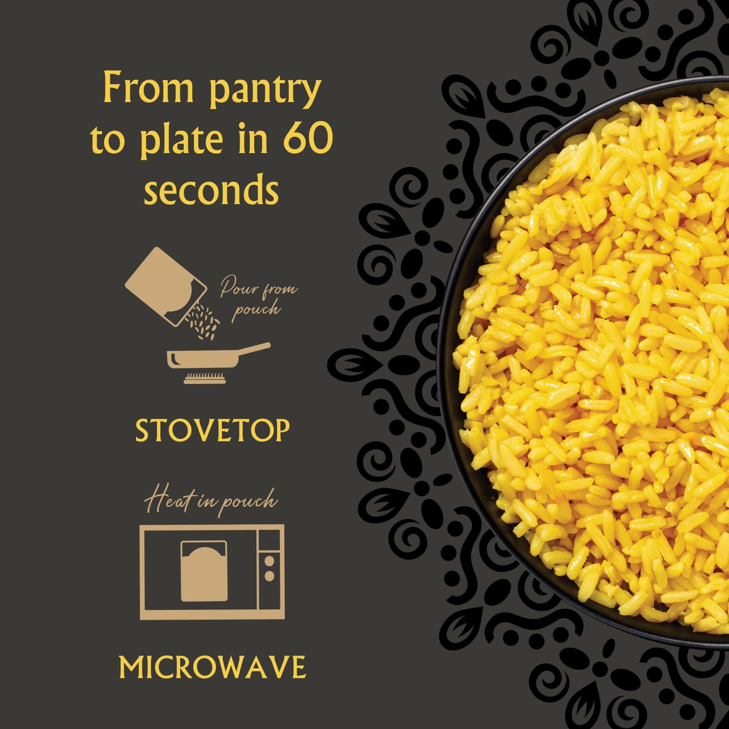 Mina Saffron Rice, Yellow Rice, With Extra Virgin Olive Oil, Ready to Eat Rice Pilaf, Side Dishes, Microwave Rice, Vegan Protein, Non-GMO, Gluten-Free, Kosher, 8 oz (Pack of 6)