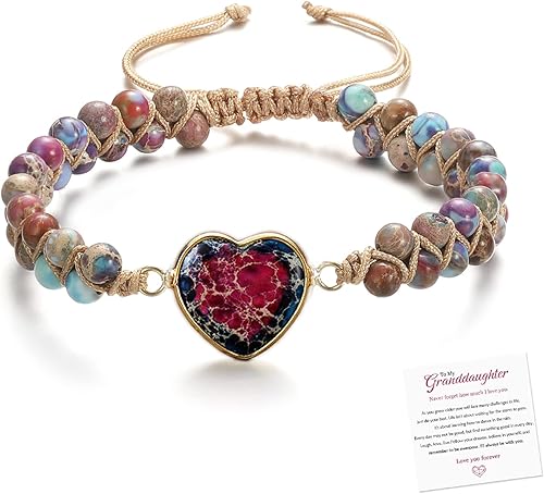 Pulsera trenzada de nudo de flor de durazno ajustable para mujer, con texto en inglés "For Granddaughter A Link That Can Never Be Undo", pulsera de