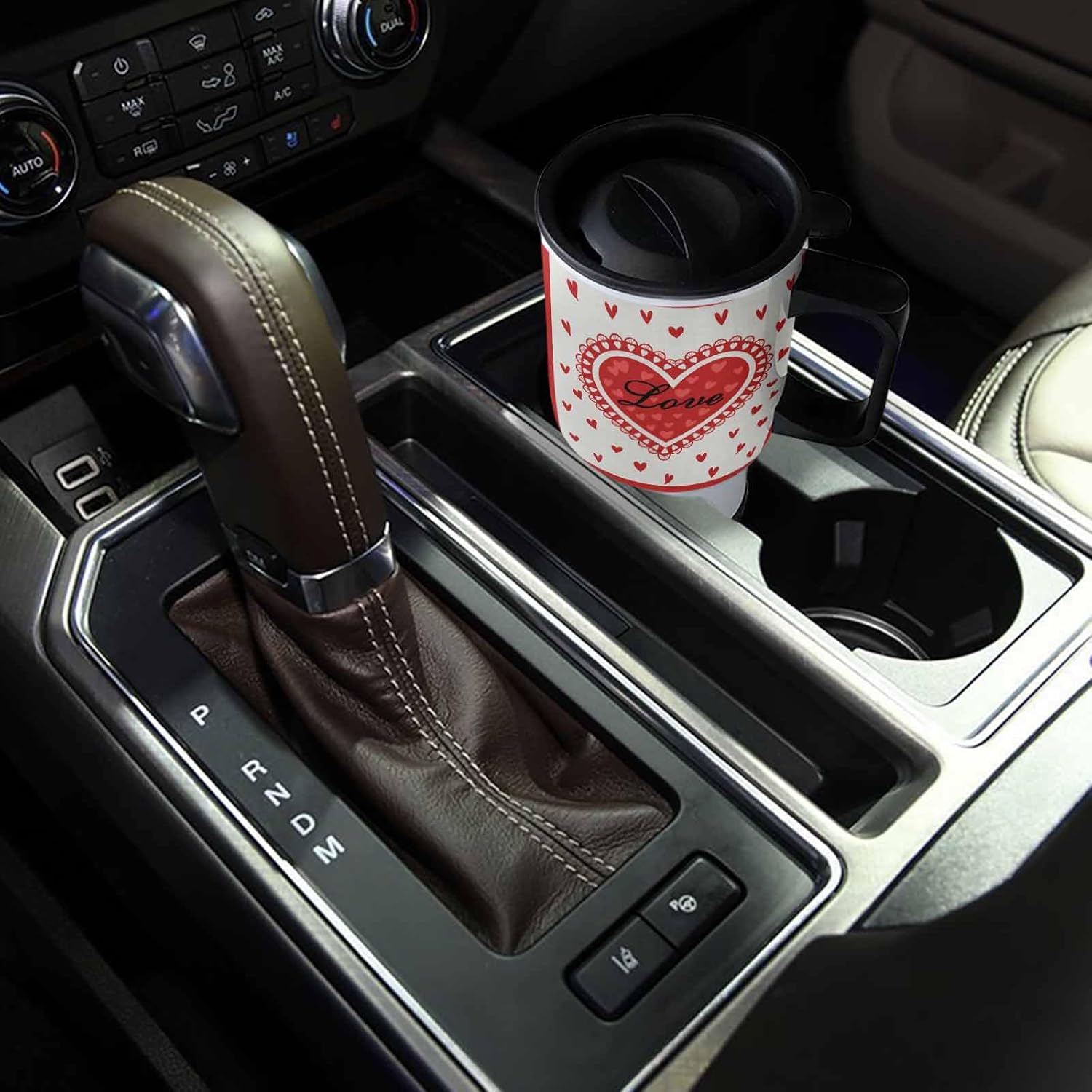 真空断熱タンブラー 赤いハート ラブ ロマン ベージュ 車用コップ 車載用タンブラー ふた付き マグカップ ストロー付き 保温保冷