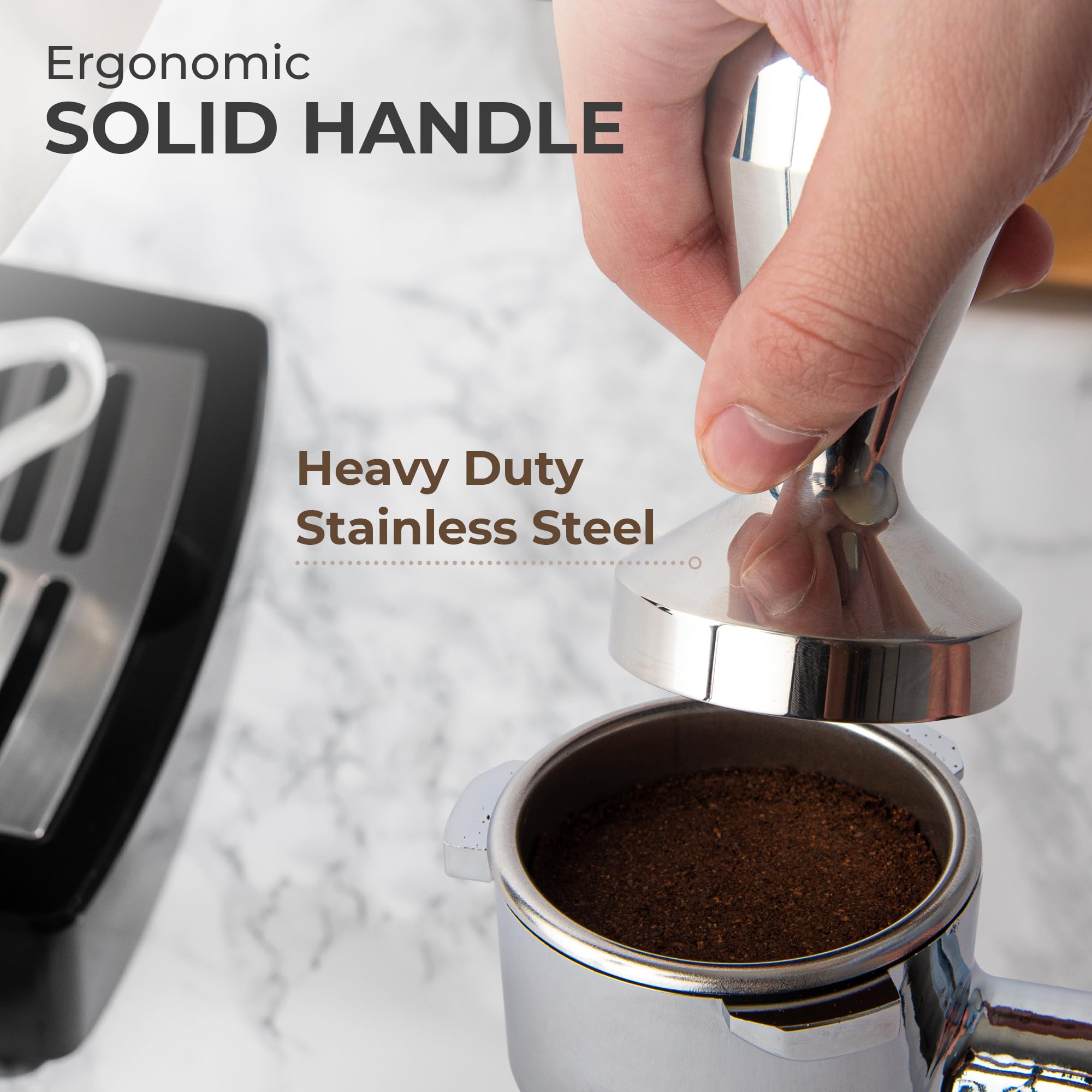 Kaffe Pressino Per Caffè Espresso 51 Mm, In Acciaio Inox, Manico Ergonomico, Garanzia 2 Anni