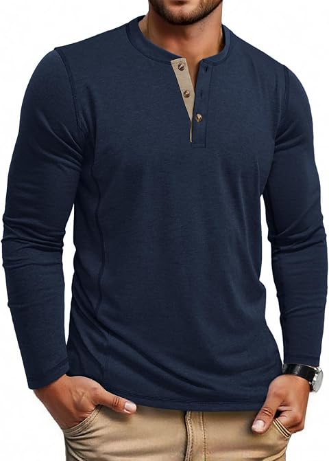 COOFANDY Men's Henley Shirts Long Sleeve Casual T-Shirts Lightweight Tee | Maverick Slub,Lightweight,Classic,Soft Stretch,Casual,Fashion