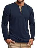 Men's Henley Shirts Long Sleeve Casual Maverick Slub Henley T-Shirts Lightweight Basic Tee