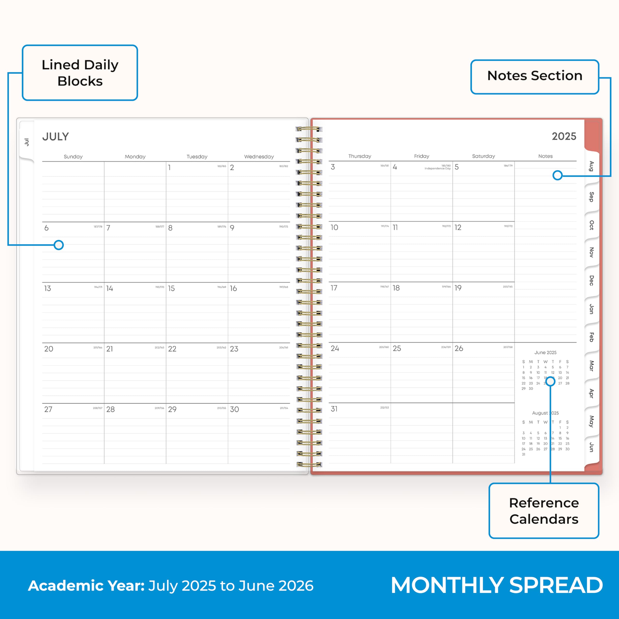 Blue Sky Wochen- und Monatsplaner 2025-2026, Juli 2025 - Juni 2026, 12 Monate, 21,6 x 27,9 cm, flexibler Einband, Spiralbindung, Aufbewahrungstasche, Cali Pink