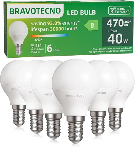 E14 LED Glühbirne, Energieklasse B E14 LED Warmweiss, 3000K 2.5W 470LM G45/P45 Warmweiß Leuchtmittel Entspricht 40W, 360° Abstrahlwinkel, Nicht Dimmbar, Wärmearm & Langlebig, 6 Stü
