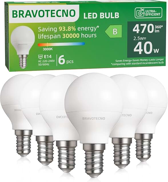 Ampoule E14 LED, Classe Énergétique B, Ampoule E14 Blanc Chaud 3000K, 2,5W 470LM G45, Équivalent à 40W, Angle de Fa…