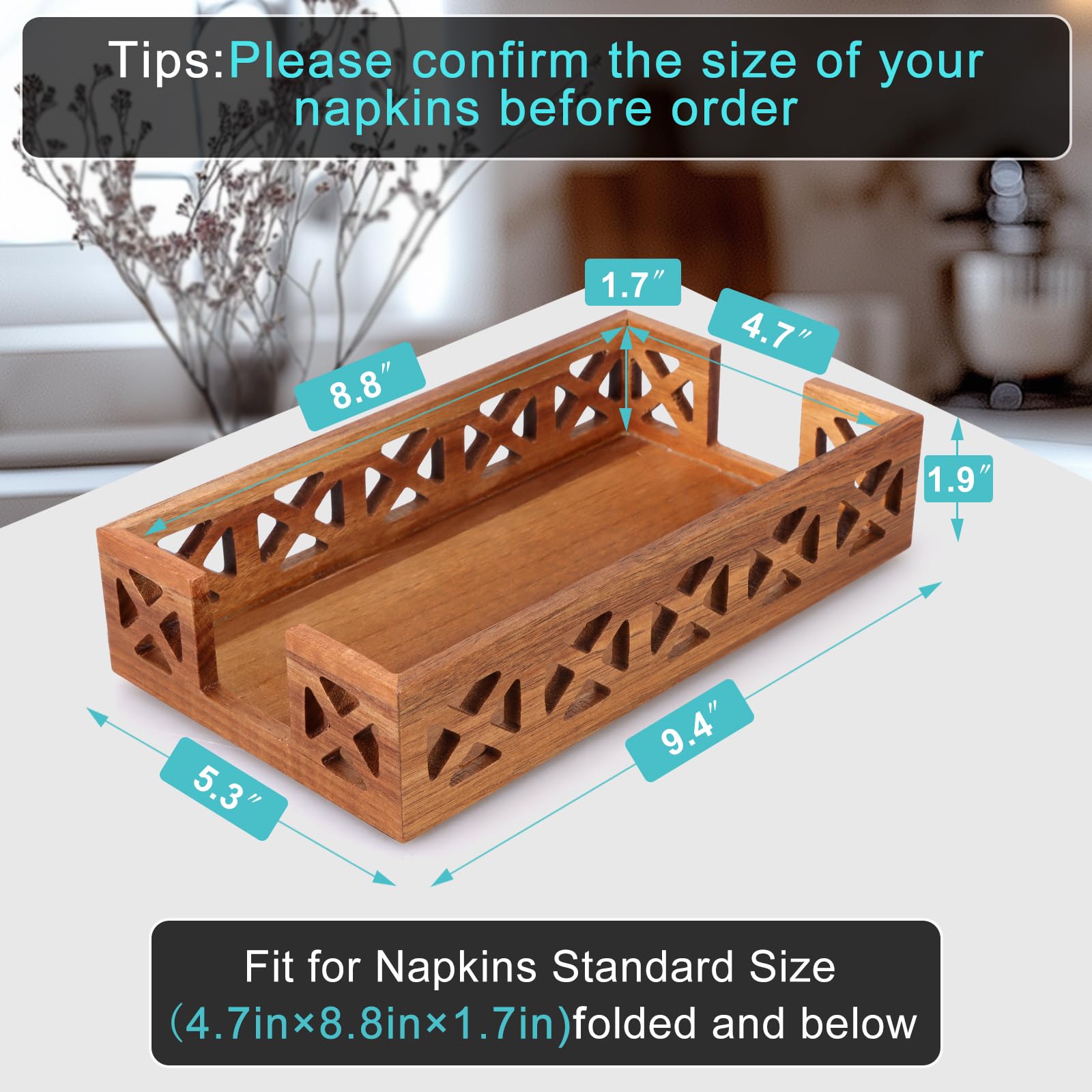 Servilletero de madera de acacia para baño, toallero de madera para invitados, mesa de comedor, cocina, cóctel, decoración, casa de campo rústica, bar, fiesta, papel, toalleros desechables modernos