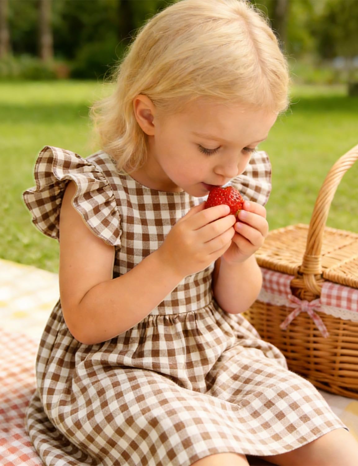 ROYLAMP Summer Girls Gingham Dress Ruffle Sleeves Back Bow Cute Toddler Dresses for Casual Play
