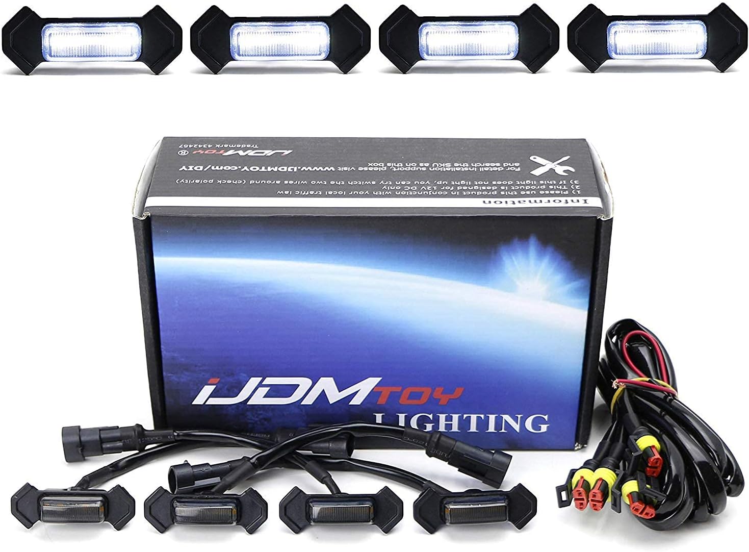 iJDMTOY 4pc Set Smoked Lens Front Grille Lighting Kit Compatible with 2016-2023 Toyota Tacoma w/TRD Pro Grill ONLY, Includes (4) 4-SMD 6000K White LED Light Assy & Wiring Harness