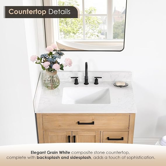 36 Bathroom Vanity with Sink Modern Freestanding Single Vanities Countertop