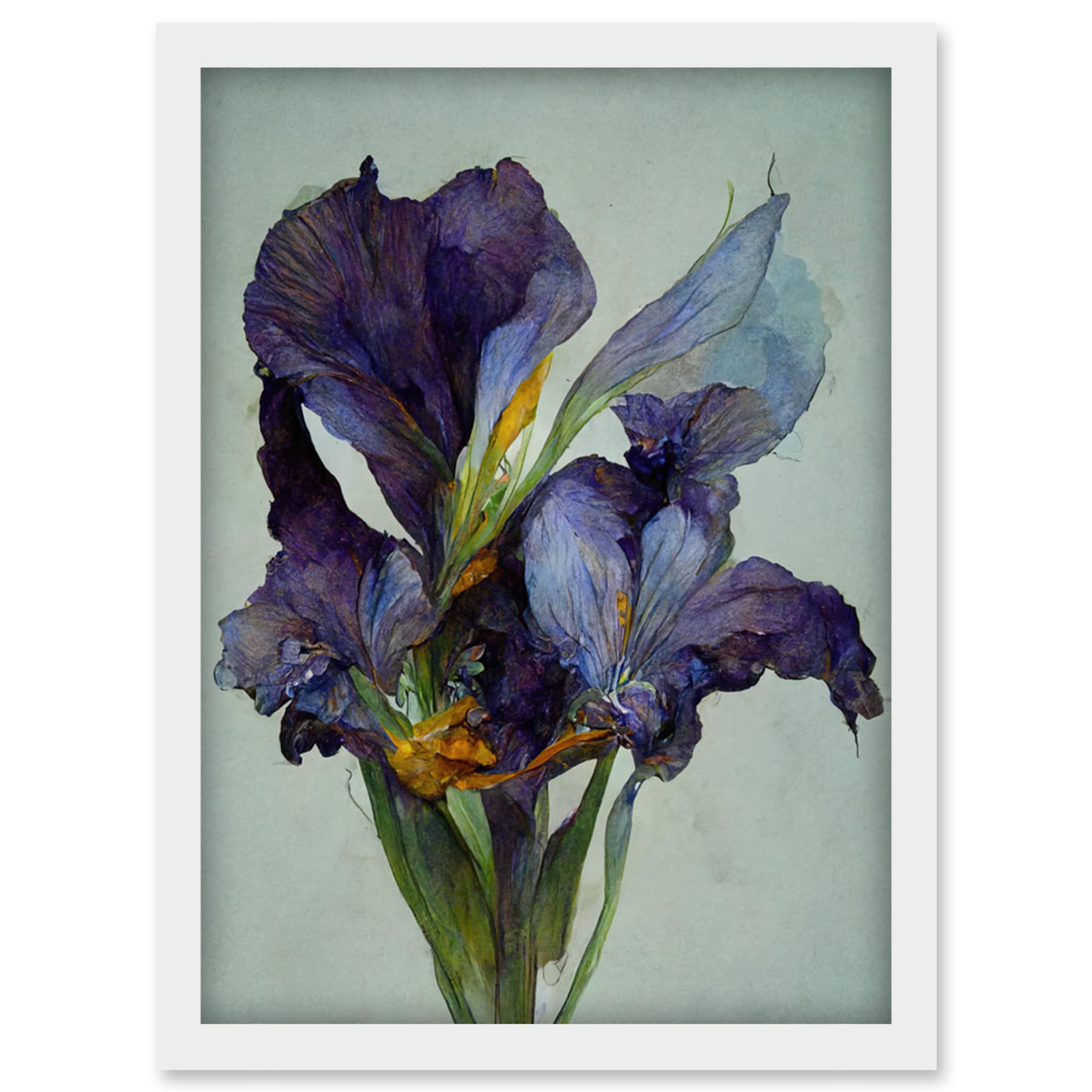 Doppelganger33 LTD Iris Floral Modern Watercolour Artwork Framed Wall Art Print A4