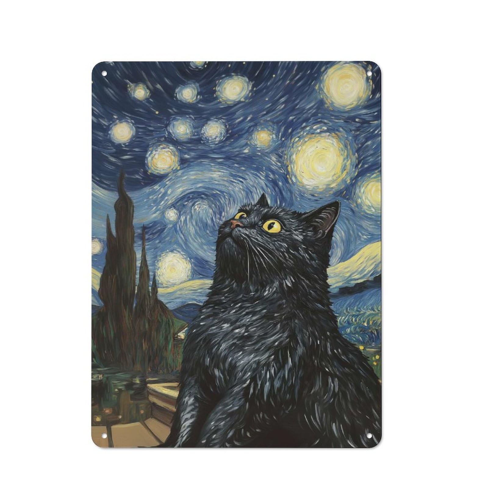 Junmoney Style Starry Night Cat(2) Printed Metal Sign 40X30cm For Lounge Or Reading Corner, A Winter Wall Decor Update For Reading Corner Decorators