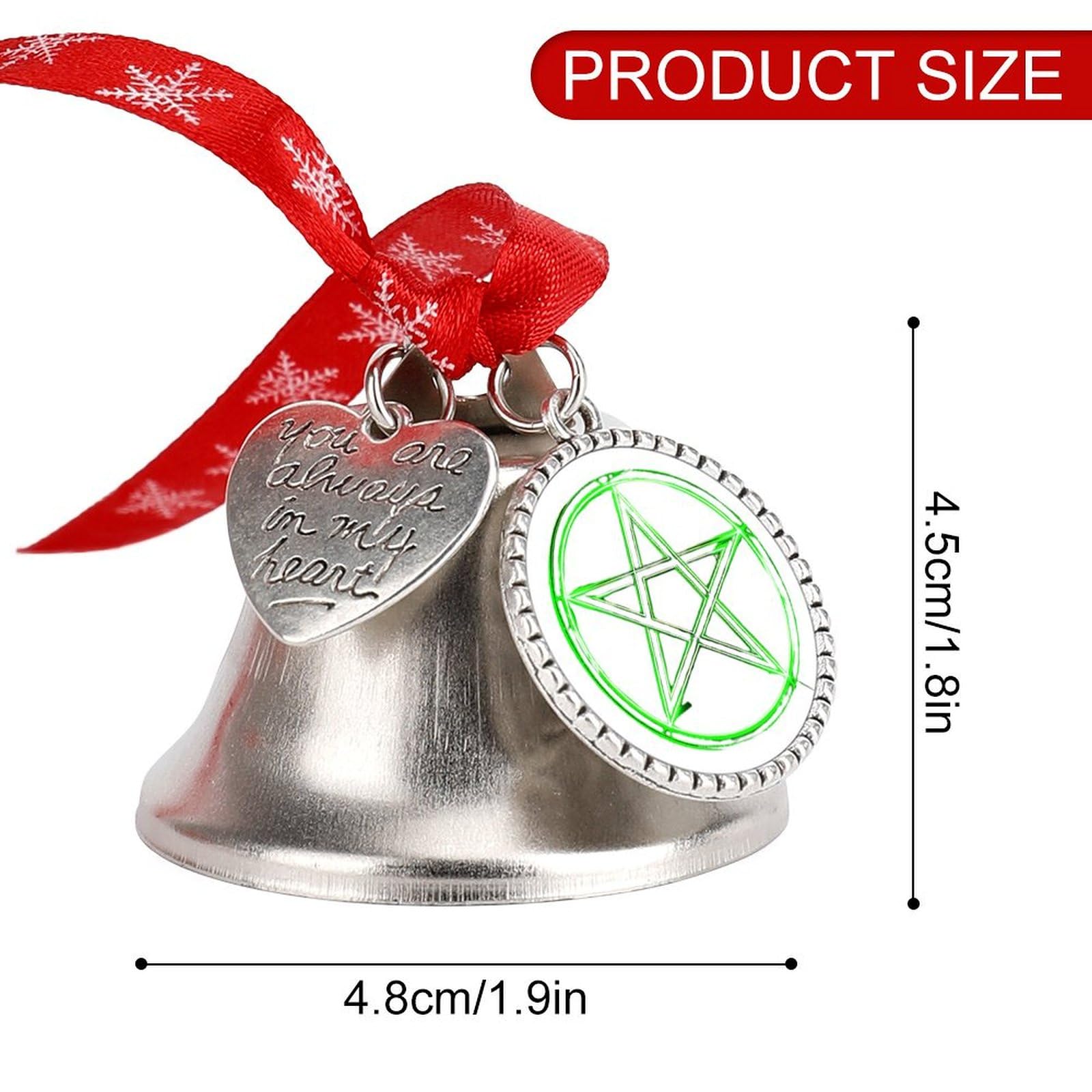 Pentagram Glow in Dark Funny Christmas Bell Ornament Cute Xmas Tree Hanging Pendant Decoration for Holidays Party