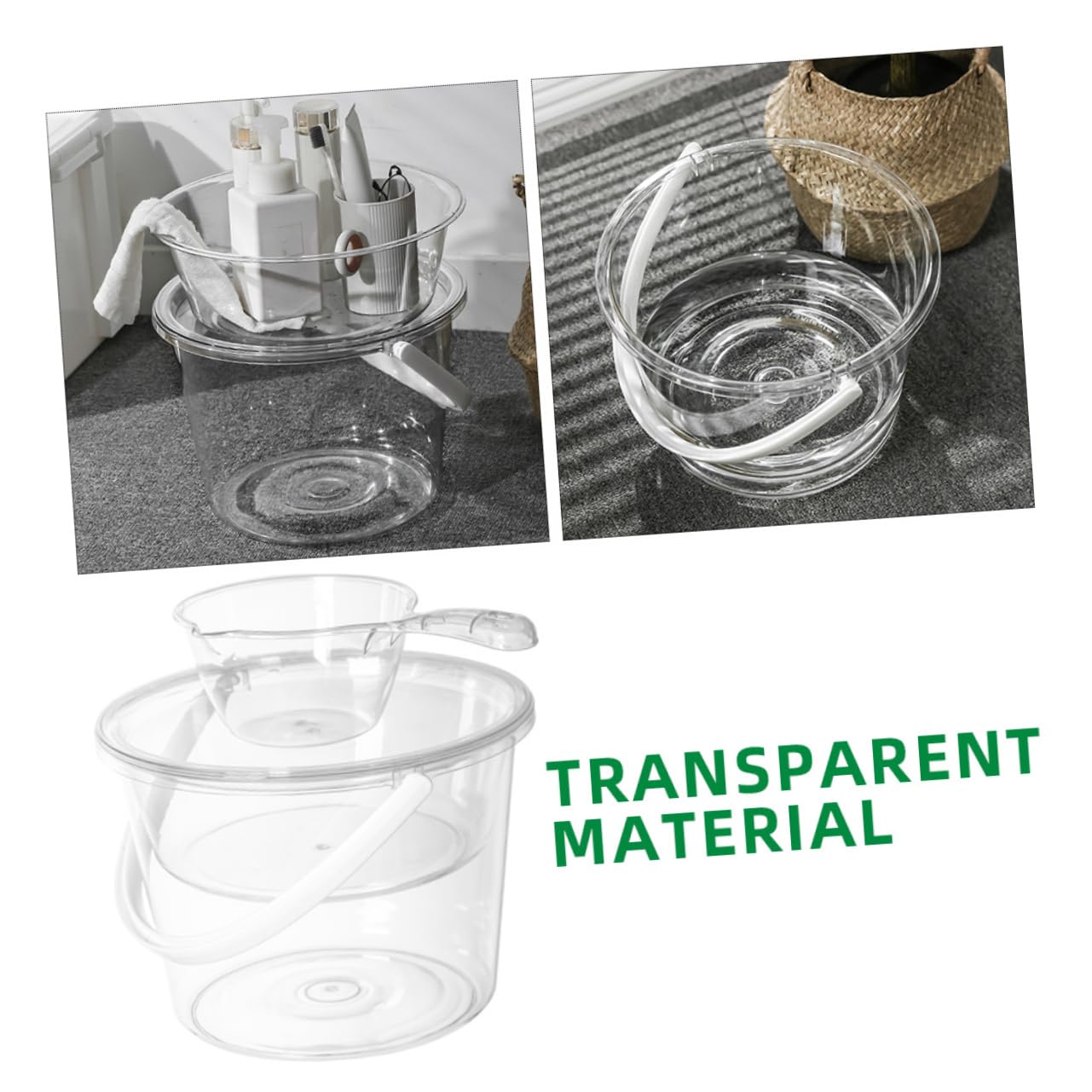 BESTYASH Wassereimer Mit Großem Fassungsvermögen Transparenter Plastikeimer Runder Eimer Mit Griff Tragbarer Mehrzweck-wassereimer Für Haus Und Garten Set Mit Eimer Und Schaufel