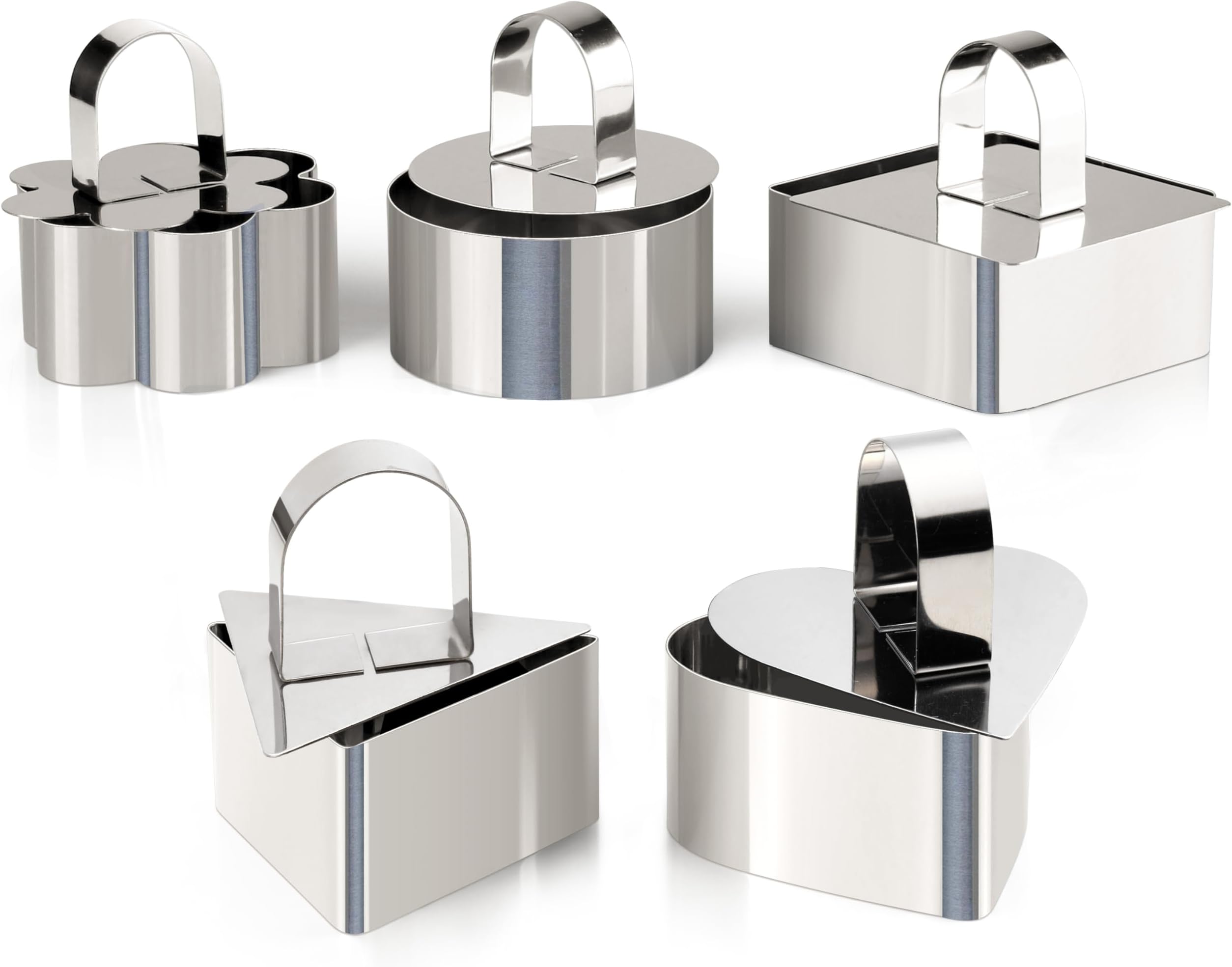 HULISEN Set of 5 Cake Ring Mold, Stainless Steel 3” Dessert Food Molds with Pushers, Food Cooking Rings for Tuna Tartare, Pancake, Rice