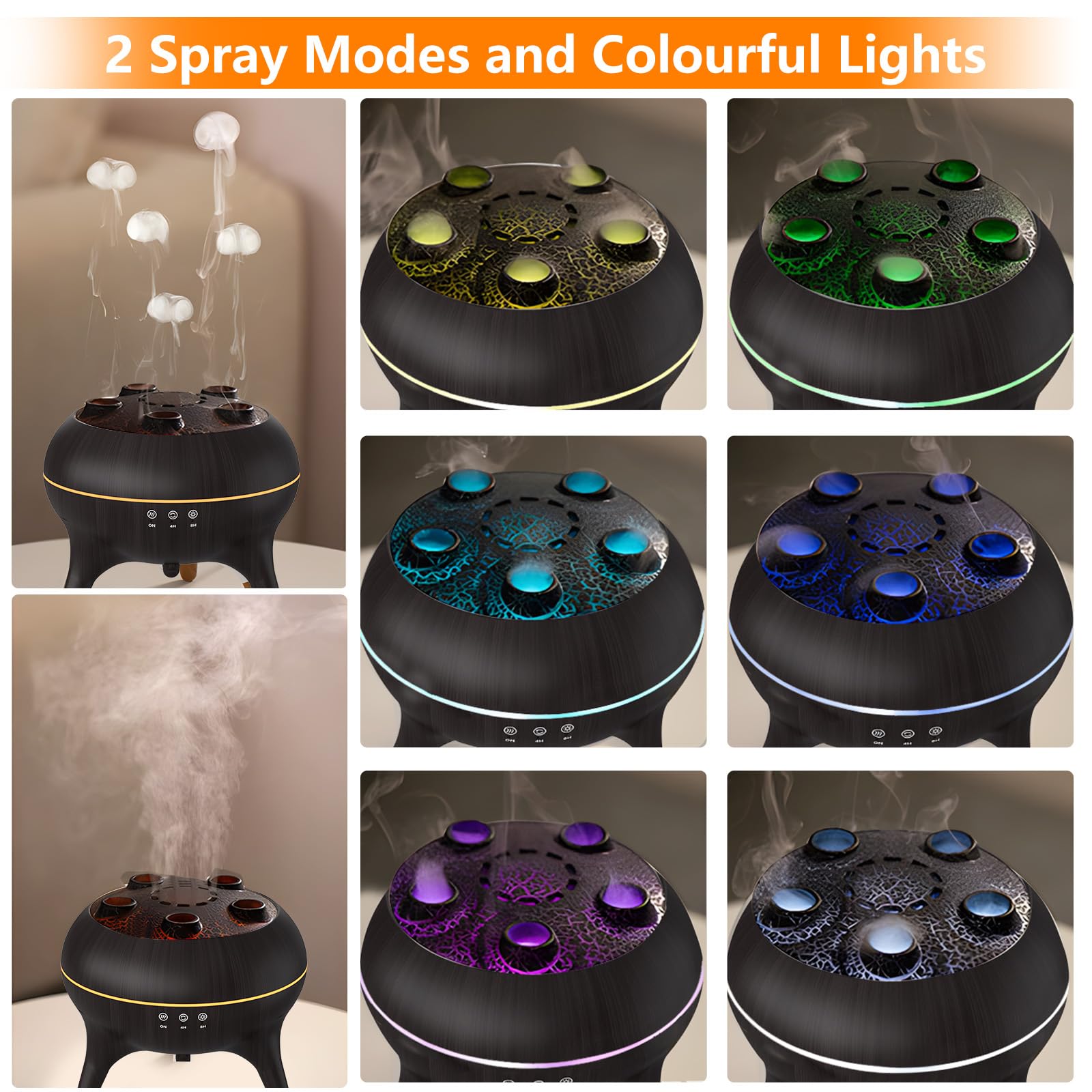 Flammen Aroma Diffuser, 250mL Luftbefeuchter Schlafzimmer, 2 Spray Muster DuftöL Diffuser,Air Diffuser Humidifier mit 7 Farben LED-Licht & Timing-Funktion Defuser für Kinder