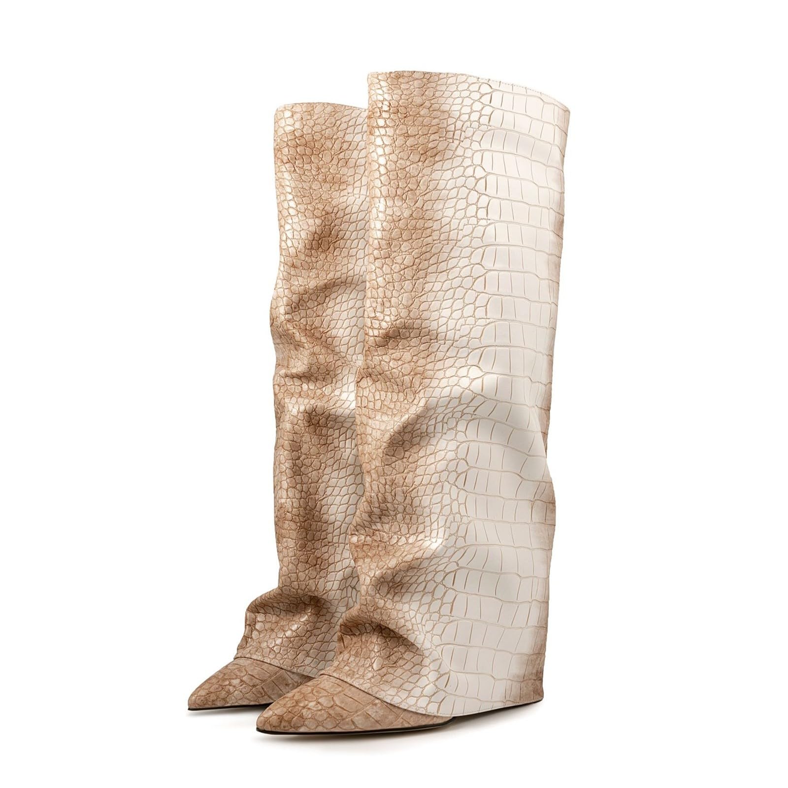 Générique Bottes hautes femmes mode talon épais bout pointu souples pliables décontractées pour saison automne hiver