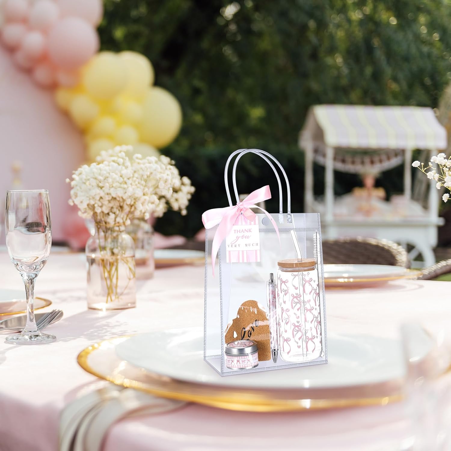 6 Sets Pink Bow Baby Shower Prizes for Girls Game Players Baby Shower Winners Guest Gifts Candle Tumbler Coaster Pen Gift Bag Wedding Bridal Coquette Preppy Game Prizes Party Favors