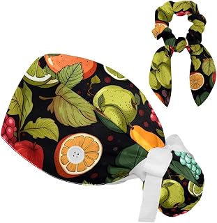 Thanksgiving Fruits Scrub Caps Women with Button Adjustable Hats Surgical Bouffant Caps for Women with Hairband