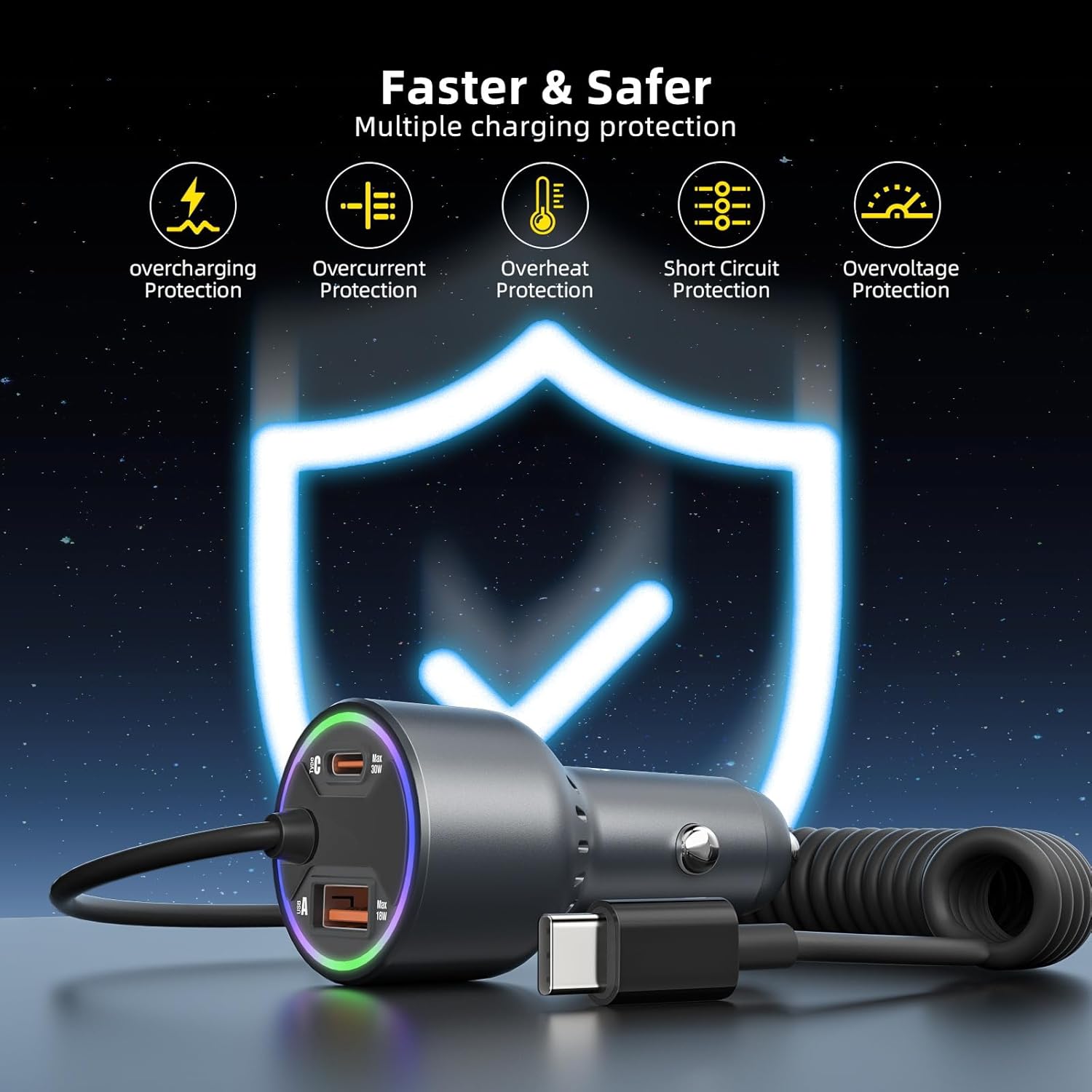 60W USB C Car Charger Fast Charging,HUNDA Dual USB Car Charger with PD 30W Fast Charger for iPhone 15/15 pro/15 Pro Max,Galaxy s24/s23/s22 ect