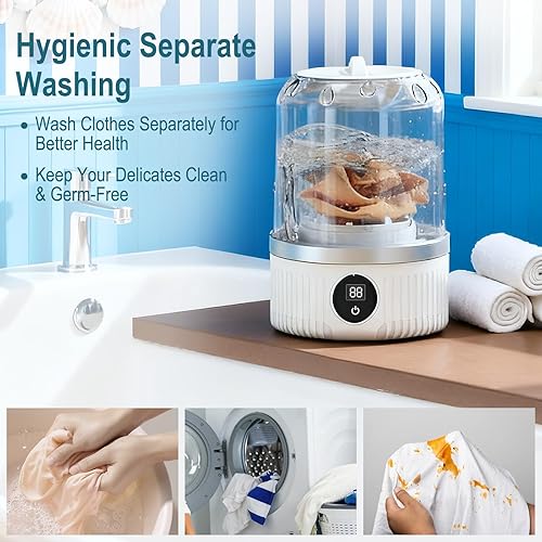Miniatura 6 de Lavadora portátil, lavadora compacta que limpia profundamente ropa pequeña, calcetines, ropa interior, mini lavadora recargable para apartamentos,