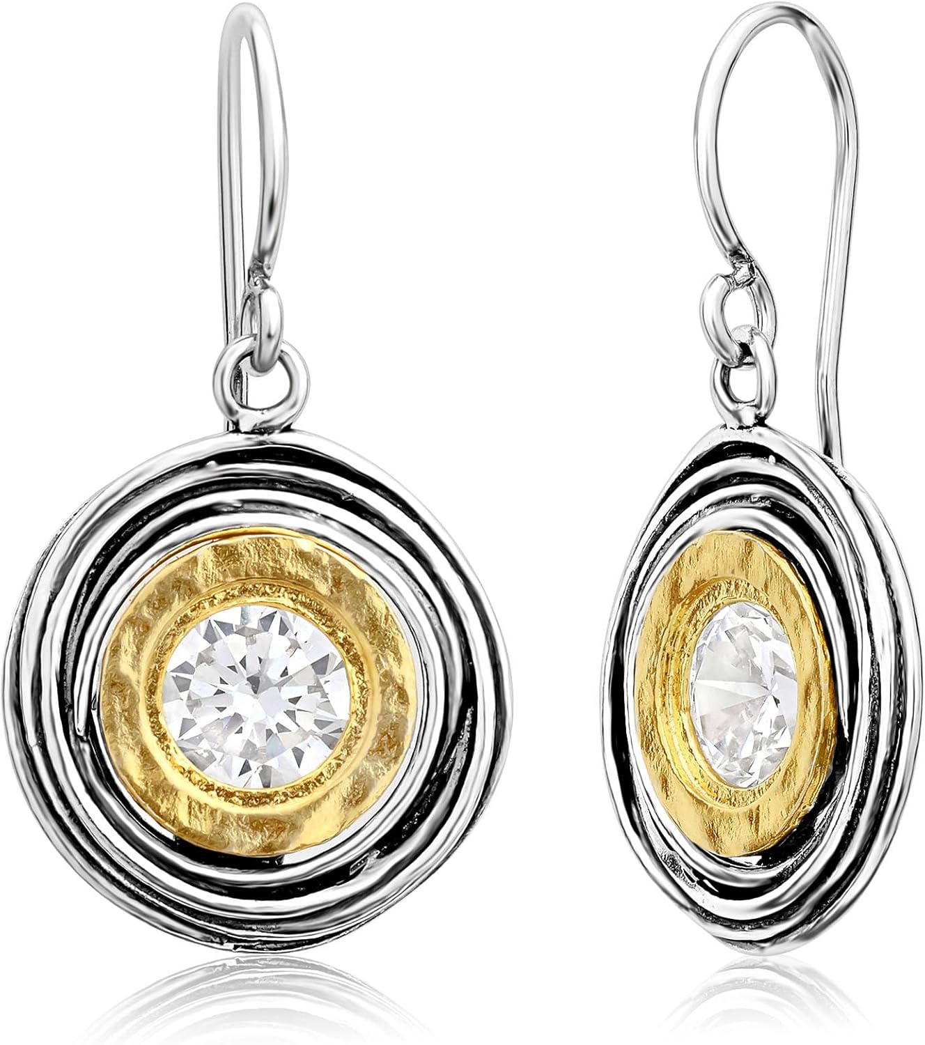 Jean Rachel Jewelry - Mixed Metal Two Tone Earrings for Women – CZ Wire Wrap Dangle Earrings – 925 Sterling Silver & 14K Gold Over Silver – Hypoallergenic Artistic Jewelry