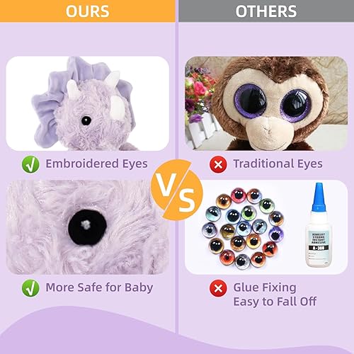 Miniatura 8 de Animales de peluche de dinosaurio morado para niñas, juguetes de dinosaurio para niños de 3 a 5 años, peluche de dinosaurio abrazable para bebés y