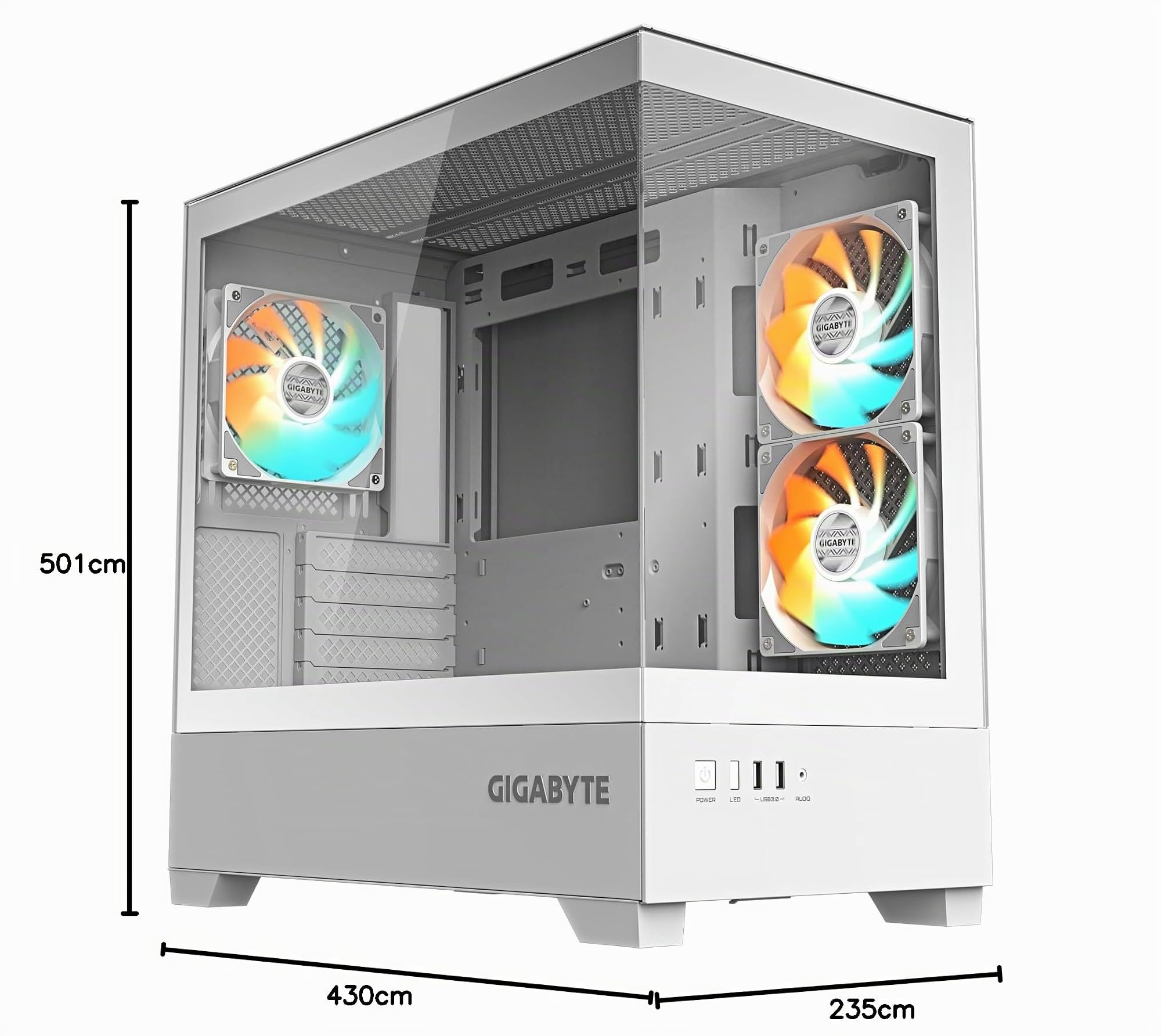 GIGABYTE C201 Panoramic Ice Caja para PC – Torre Media, m-ATX, Compatible con radiador de 360 mm, 3 Ventiladores preinstalados, USB 3.0, Compatible con RGB Fusion