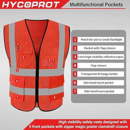 Miniatura 44 de HYCOPROT High Visibility Mesh Safety Reflective Vest with Pockets and Zipper, Meets ANSI/ISEA Standards