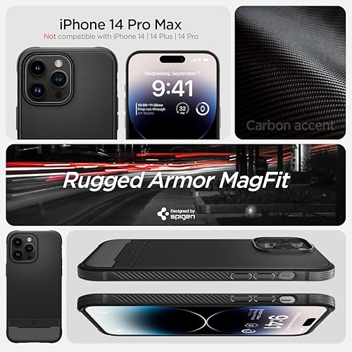 Miniatura 2 de Spigen Rugged Armor MagFit - Funda diseñada para iPhone 14 Pro Max (2022) protección de grado militar compatible con MagFit, color negro mate
