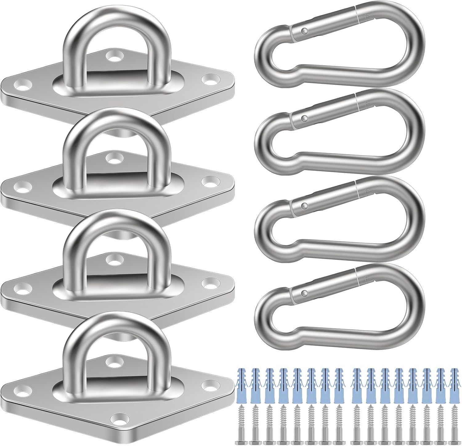 Hammock Hooks 4 Pack, Heavy Duty Hammock Hanging Kit, M10 304 Stainless Steel Pad Eye Hanging Hooks for Porch Swing Hang, 3400Lbs Holding Capacity,Black