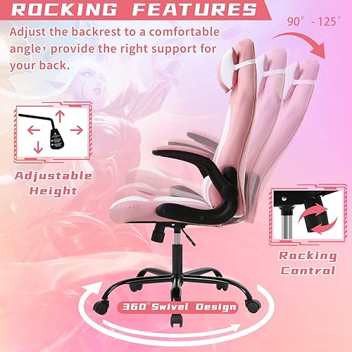 Miniatura 3 de Silla ergonómica para juegos de PC, silla de computadora ajustable, silla giratoria de videojuegos, silla de carreras con soporte lumbar y