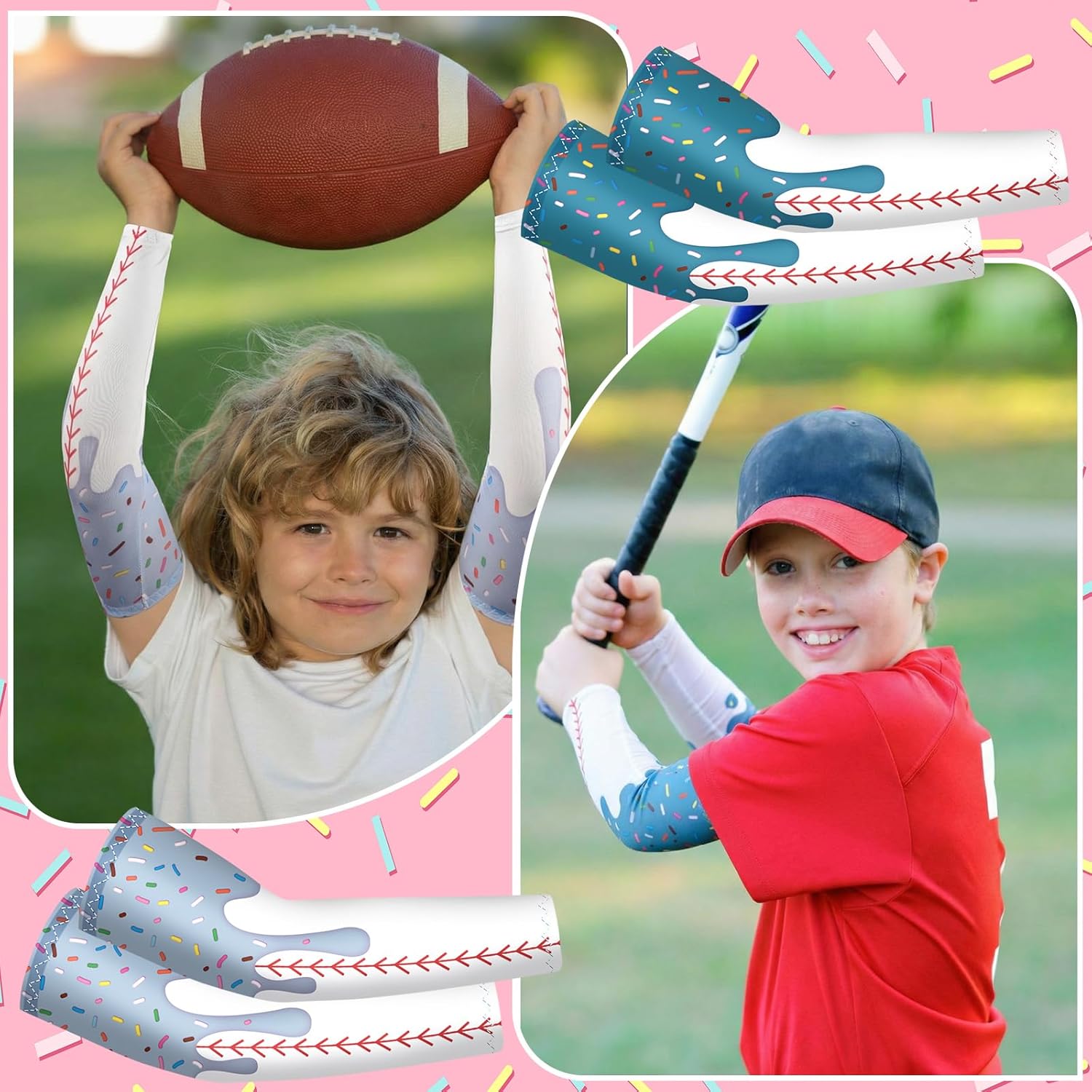 JaGely 16 Pairs Ice Cream Arm Sleeves for Kids UV Sun Protection Football Basketball Baseball Compression Long Sleeves Youth
