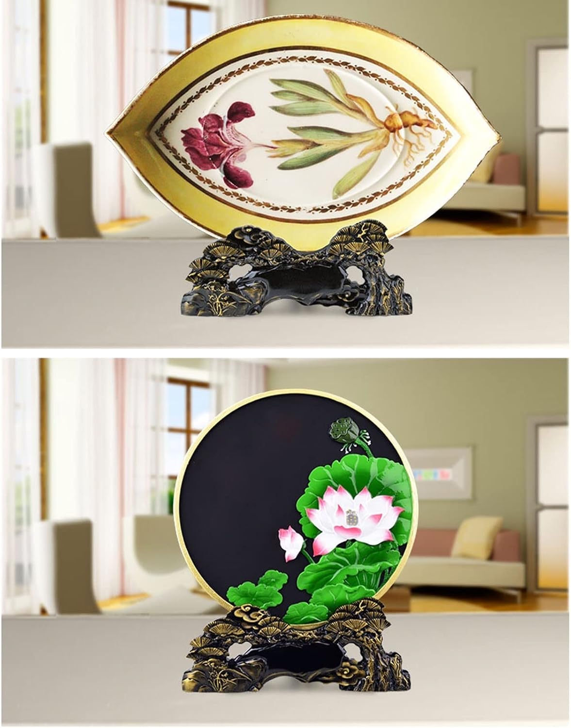 Plant Trays For Pots Porcelain Plate Rack Charcoal Carving Ornament Base Household Porcelain Plate Rack Safety Buckle Home Decoration Display Rack Plant Pot Saucers ( Size : Medium )