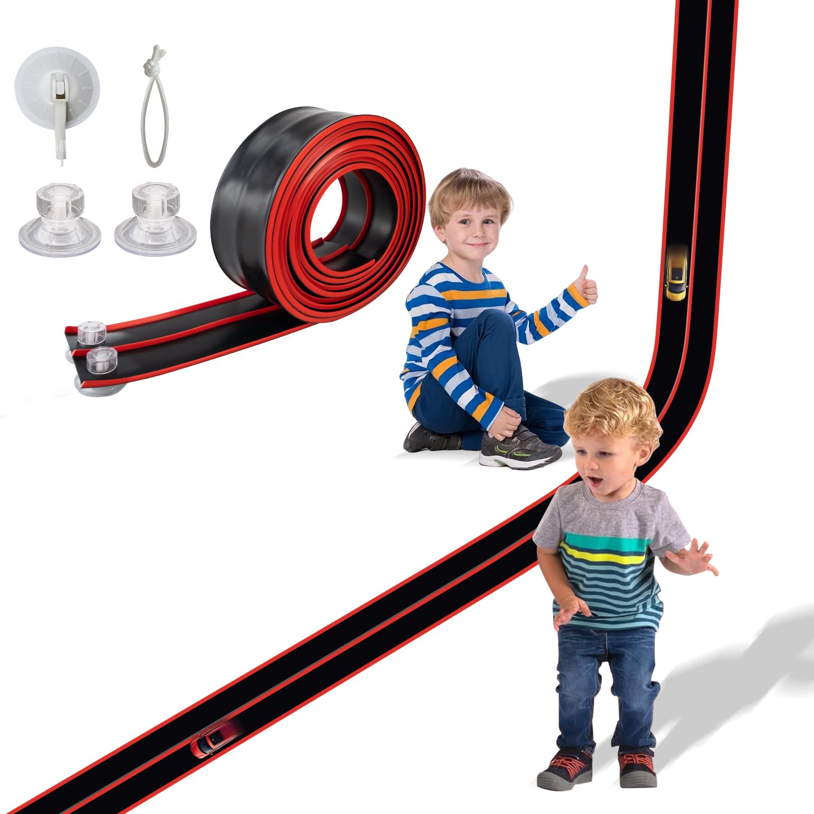 Flex Track 15 Ft Starter Set, Flexible Race Car Ramp Track for Ages 3 & Up with Suction Cups Compatible with Hot Wheels and Diecast 1/64th Cars
