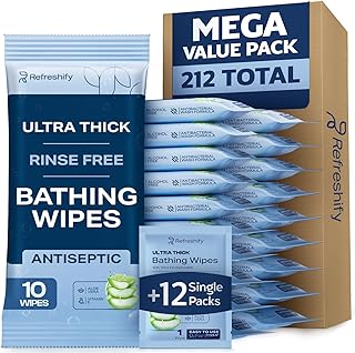Ultra Thick Shower & Bathing Wipes | Shower & Bath Alternative | Body Wipes for Adults Bathing No Rinse | Microwavable with Aloe & Vitamin E | 20 Packs - 200