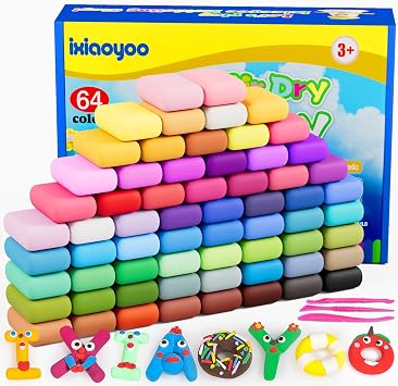 Ixiaoyoo Air Dry Clay, 64 Colors Modelling Clay for Kids with Tools