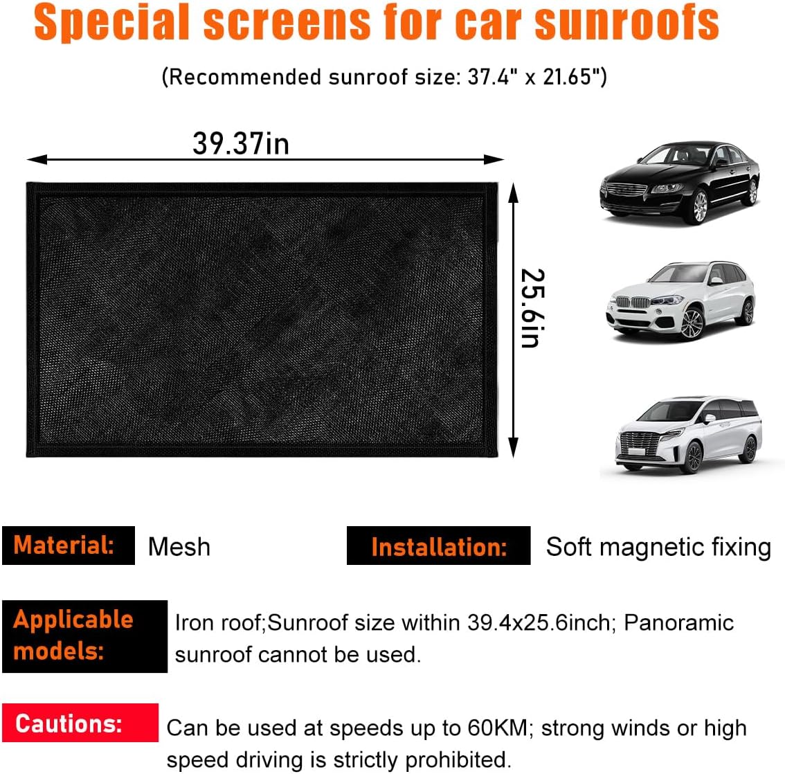 Car Sunroof Sun Shade, Magnetic Net Sun UV Protection Cover, Breathable Mesh Auto Sunroof for UV Sun Protection, Universal Automotive SUV Car Accessories