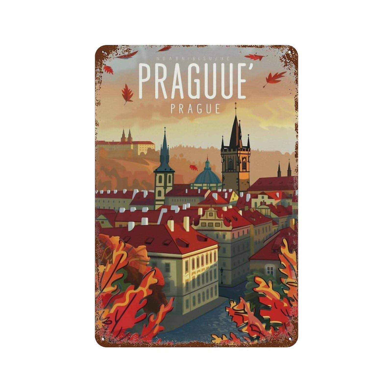 YHGERTKU Retro Prague Travel 03 Wall Art Retro Iron Vintage Metal Tin Sign Poster Modern Decor for Living Rooms Gift 30x20cm