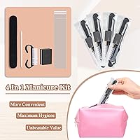 Vista 2 de 20 juegos de kit de manicura desechable básico de 4 piezas para viajes, cepillo de agarre, mini pulidor de uñas, lima de uñas y palo de madera