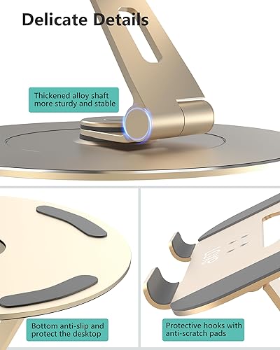 Vista 26 de Aluinum - Soporte de alta gama para computadora portátil con base giratoria 360°, elevador ergonómico portátil para trabajo colaborativo, soporte