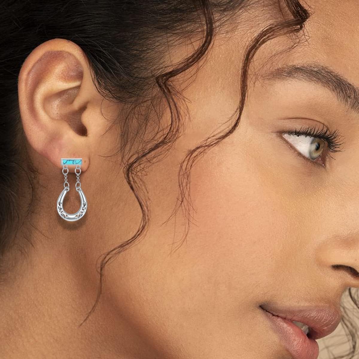 Horseshoe Earrings for Women 925 Sterling Silver Genuine Turquoise Studs Earrings Horseshoe Dangle Earrings Turquoise Jewelry Gift for Women Girlfriend Christmas Gift - Image 4