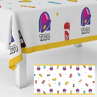Cartoon Taco Tablecloths Burrito Beverage Mexican Taco Quesadilla Print Table Cover Supplies for Baby Shower Birthday Party Dining Banquet Taco Party Fiesta Picnic Decorations 53" x 98"